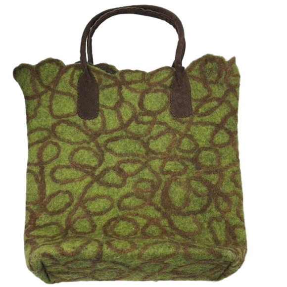 Gorgeous Green Felted Tote bag with Brown Swirl Pattern - Picture 1 of 8